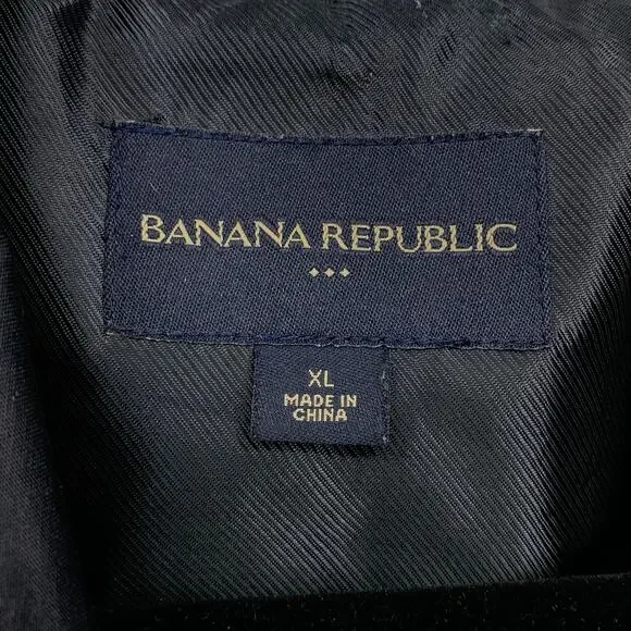 Banana Republic Factory Trench Coat Mens Sz XL Black Button Front Overcoat